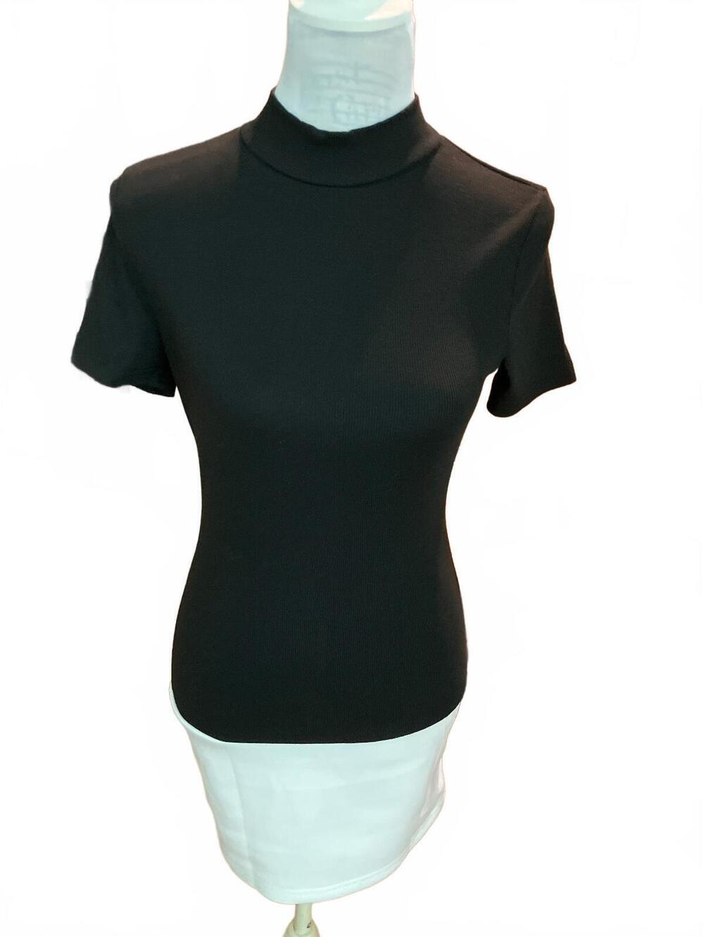 NIB Black Short Sleeve Mock Neck Knit Top for Women